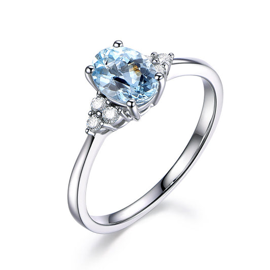Sky Blue Platinum Simulated Diamond Ring - Side View