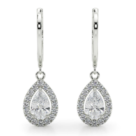 1 ct. tw. Pear Halo Leverback Earrings - Detail View