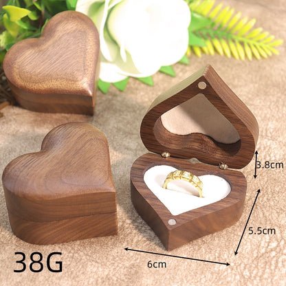 Engraved Heart Black Walnut Wood  Ring Box