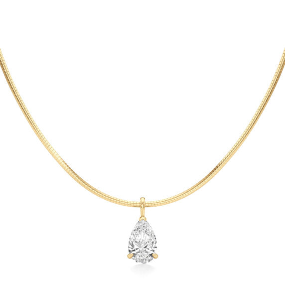 5 ct. tw Pear Solitaire Pendant with Omega Chain in 14K Yellow Gold - View 2