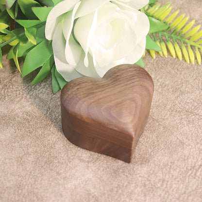 Engraved Heart Black Walnut Wood  Ring Box