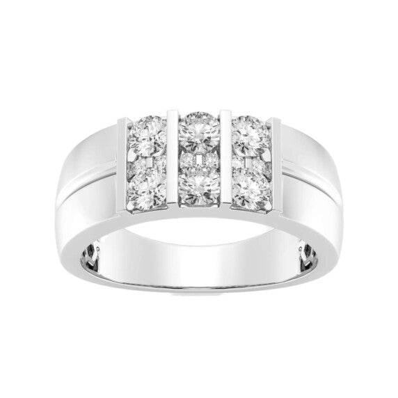Round Men's Triple Row Channel Set Wedding Band - Main View