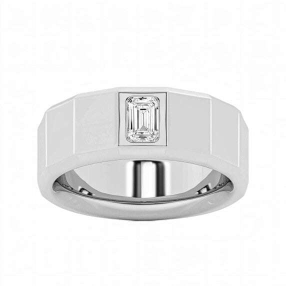 Emerald Men's Solitaire Wedding Band - Main View