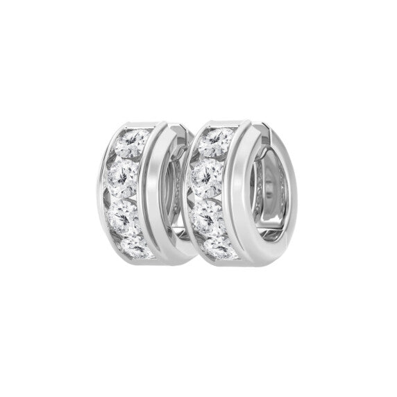 Bold Gold Four Stone Huggie Round Hoop Earrings - Detail View