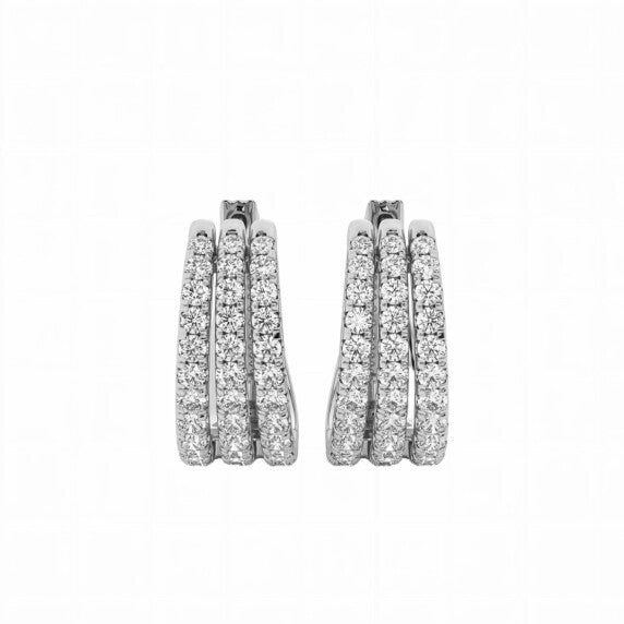 Round Triple Row Hoop Earrings - View 2