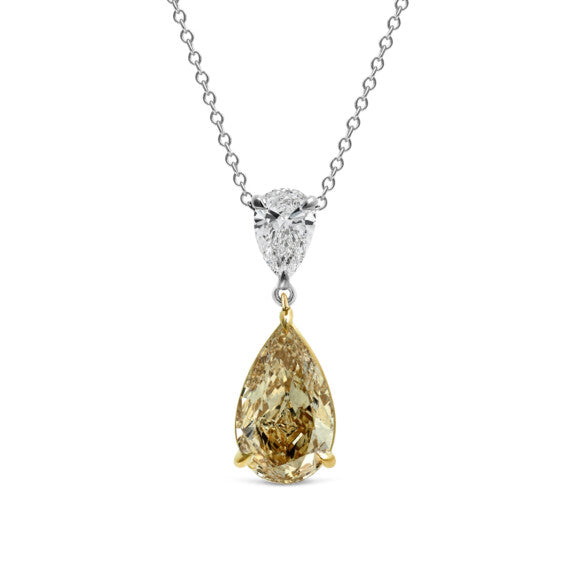 4 3/4 ct. tw. Fancy Yellow Pear Lab Grown Diamond Two Stone Pendant in 14K White and Yellow Gold - Main View