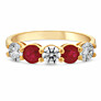 5 Stone Round Lab Grown Diamond & Ruby Ring in 14K Yellow Gold - Detail View