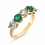 5 Stone Round Lab Grown Diamond & Emerald Ring in 14K Yellow Gold - View 2