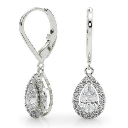 1 ct. tw. Pear Halo Leverback Earrings - Main View
