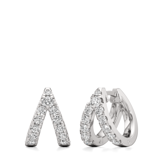 Round Diamond Double Hoop Earrings - Main View