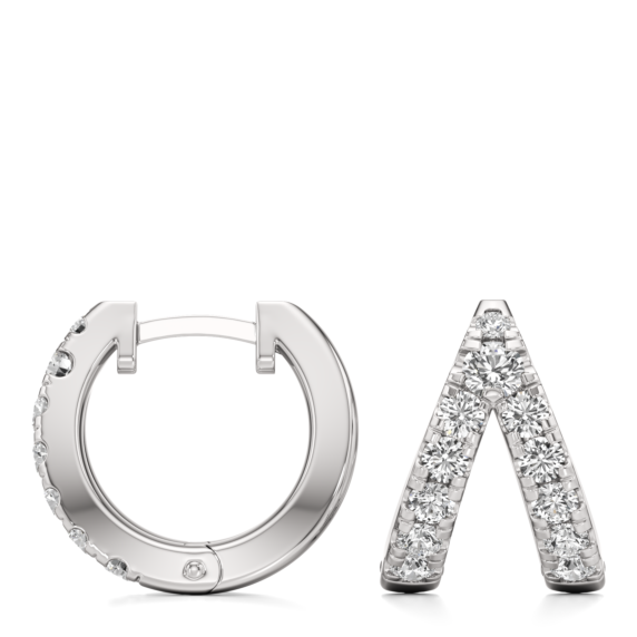 Round Diamond Double Hoop Earrings - Detail View